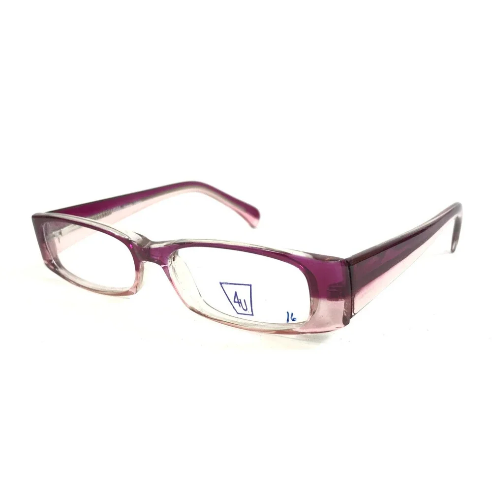 4U Eyeglasses Frames US55 Purple Clear Pink Rectangle Full Rim 46-15-130